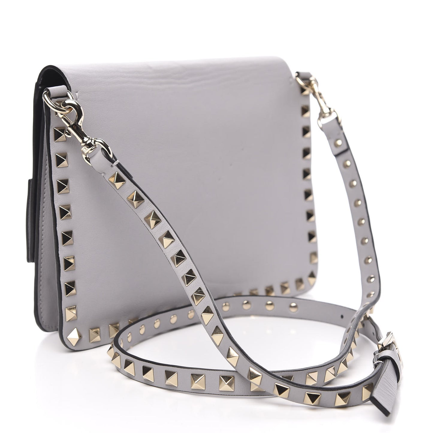 Vitello Rockstud Side Slip Crossbody Pastel Grey