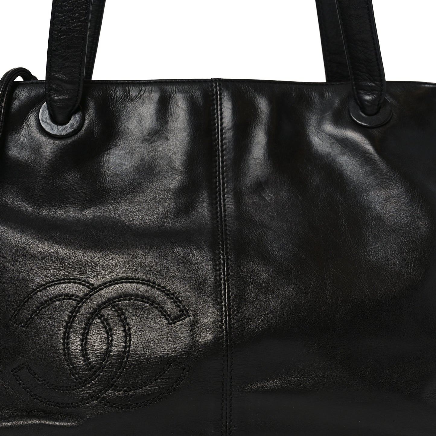 Lambskin CC Stitched Tote Black