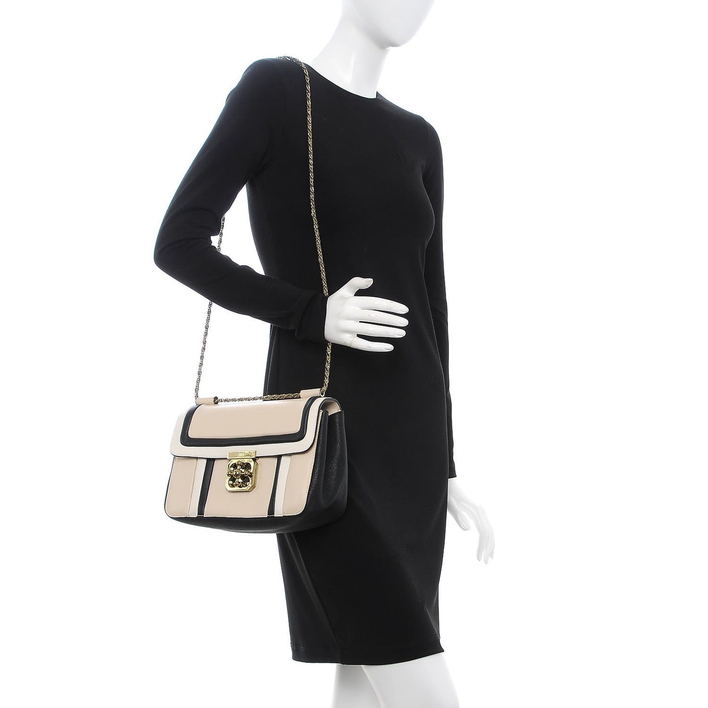 Goatskin Medium Elsie Shoulder Bag Black White