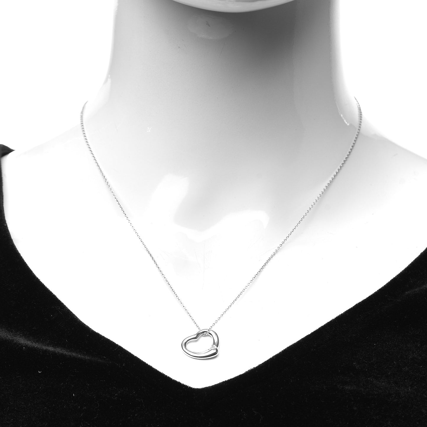 Sterling Silver 16mm Elsa Peretti Open Heart Pendant Necklace