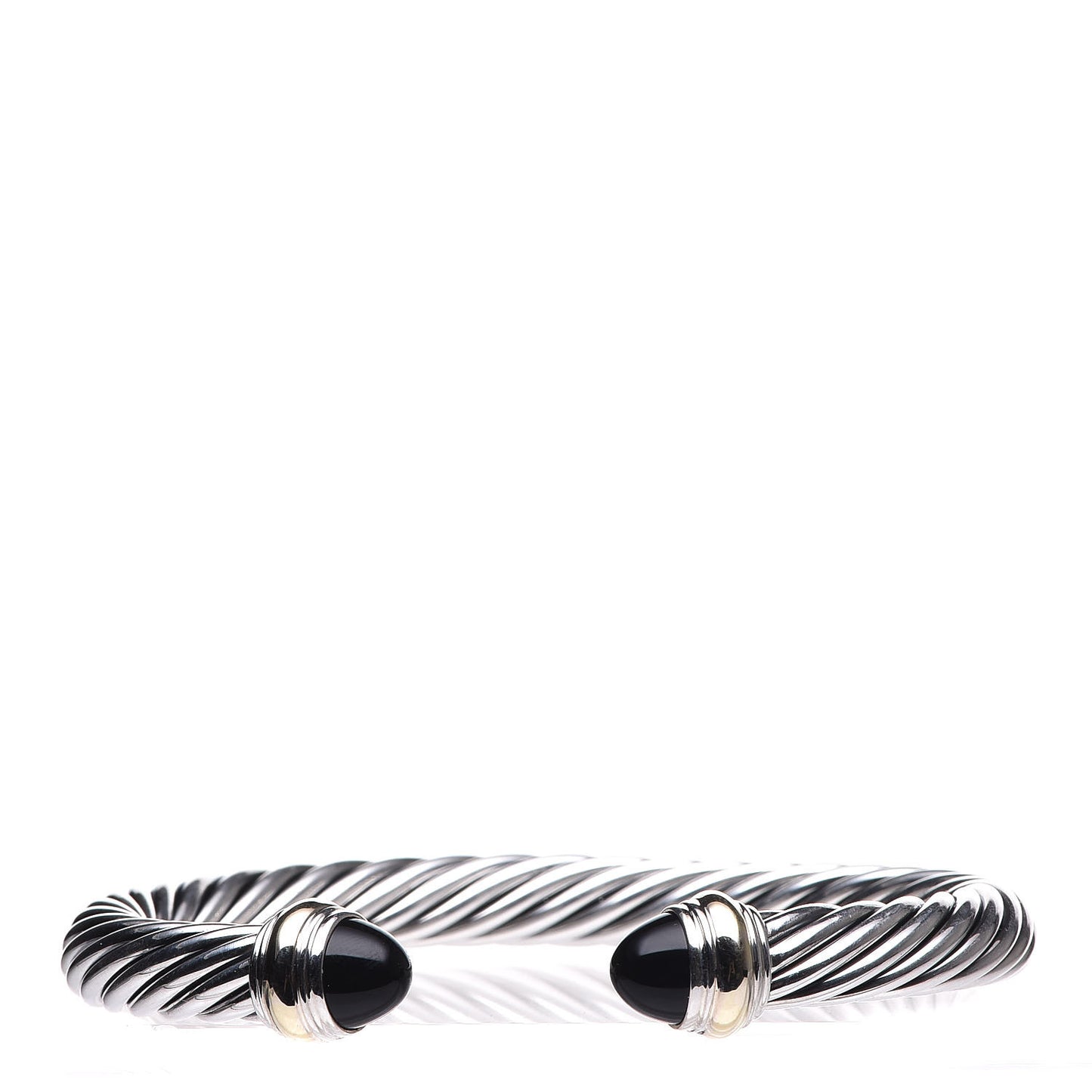 Sterling Silver 14K Yellow Gold Black Onyx 7mm Cable Classics Bracelet