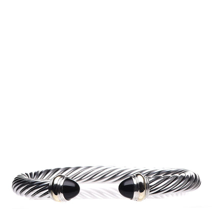 David Yurman Sterling Silver 14K Yellow Gold Black Onyx 7mm Cable Classics Bracelet 1 of 5
