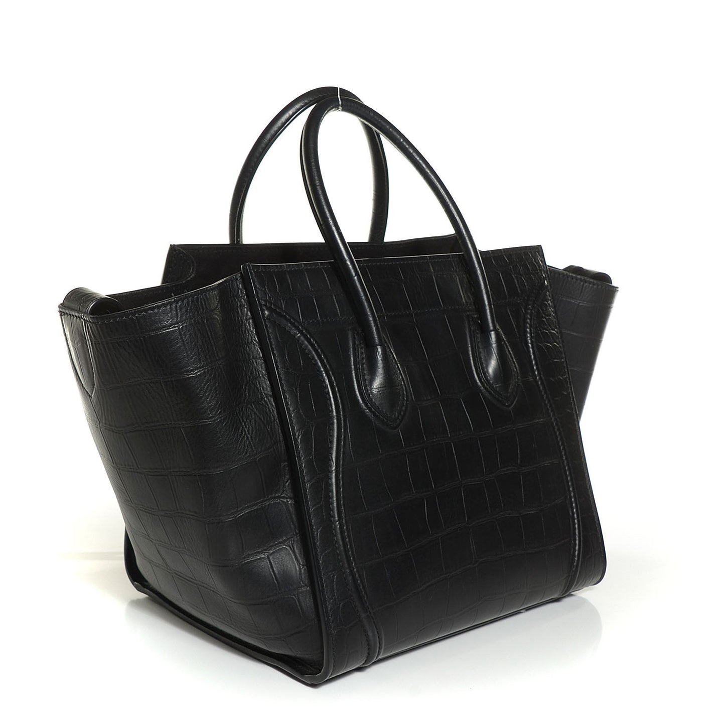 Crocodile Embossed Calfskin Medium Phantom Luggage Black