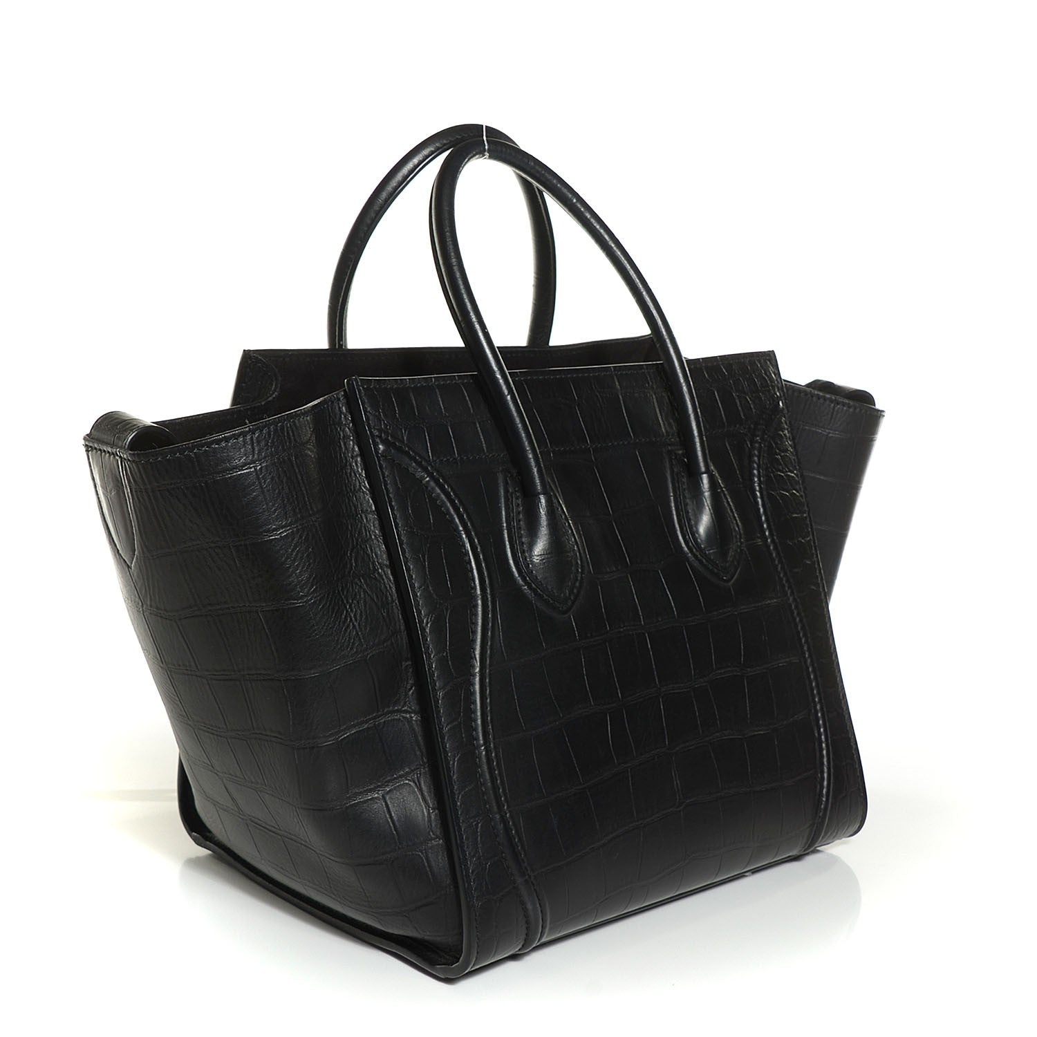Celine Crocodile Embossed Calfskin Medium Phantom Luggage Black 5 of 16