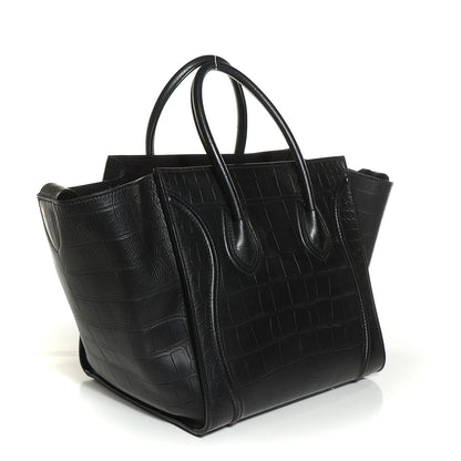 Celine Crocodile Embossed Calfskin Medium Phantom Luggage Black 5 of 16