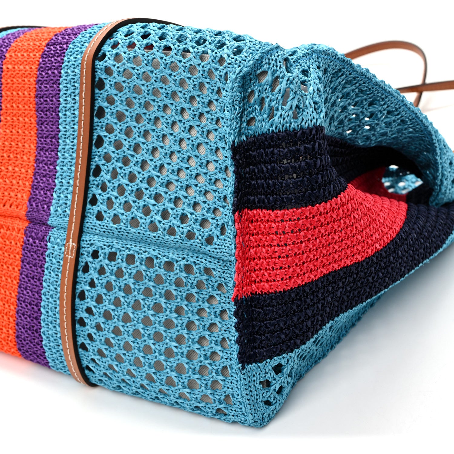 GUCCI GG柄 ノベルティメッシュバッグ Gucci Raffia Web Woven Interlocking G Tote Blue Multicolor 1918205