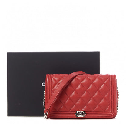 Chanel Caviar Quilted Boy Wallet On Chain WOC Red 10 of 10