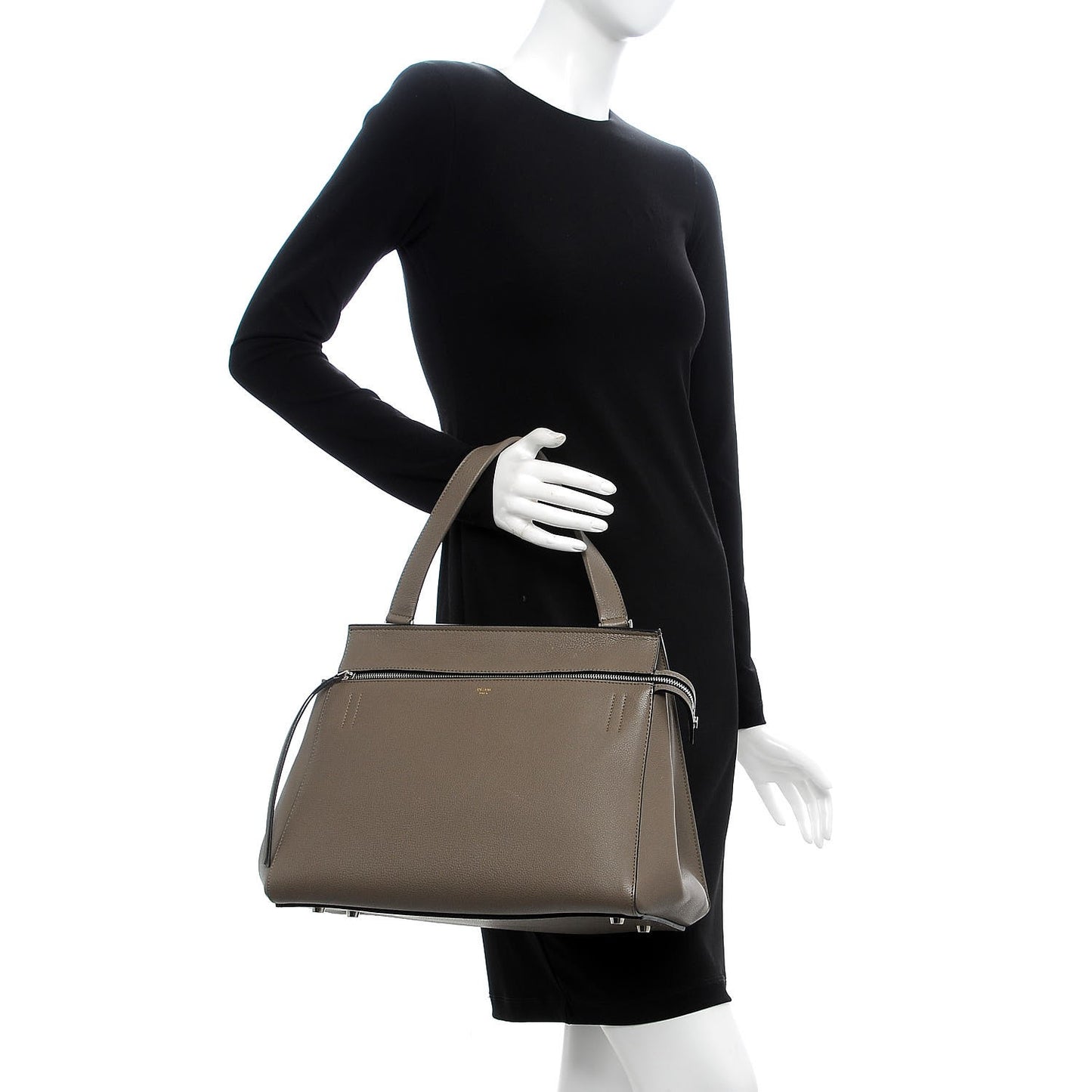 Drummed Calfskin Medium Edge Shoulder Bag Grey