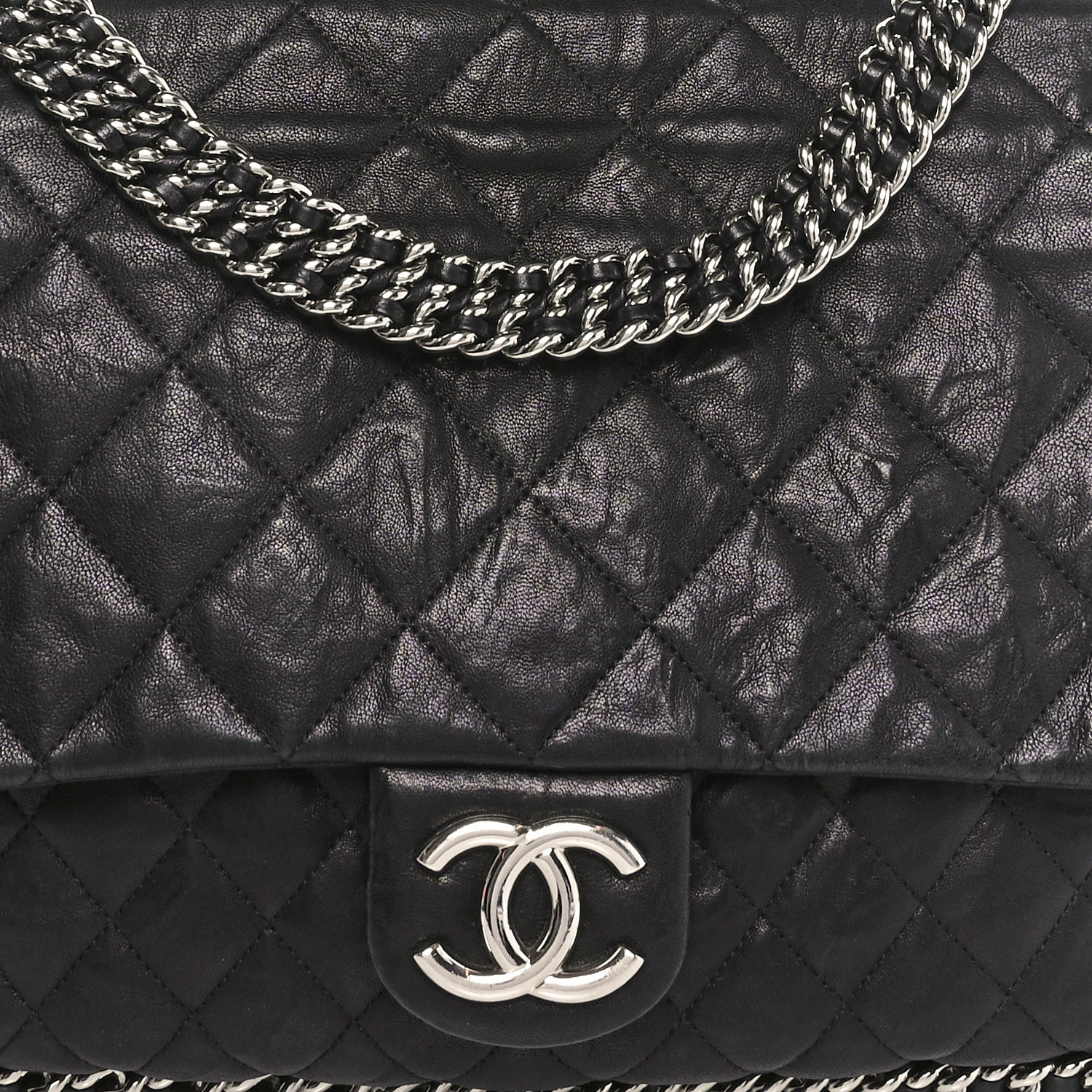 Chanel Washed Lambskin Quilted Maxi Chain Around Flap Black 8 of 10