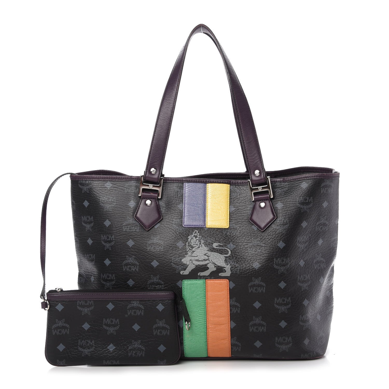 MCM Visetos Striped Munich Lion Tote Black 1 of 9