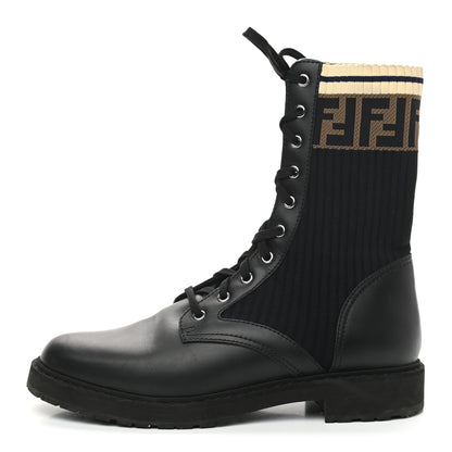 Fendi Calfskin Stretch Fabric Rockoko Biker Boots 41 Tobacco Black Marino 1 of 10