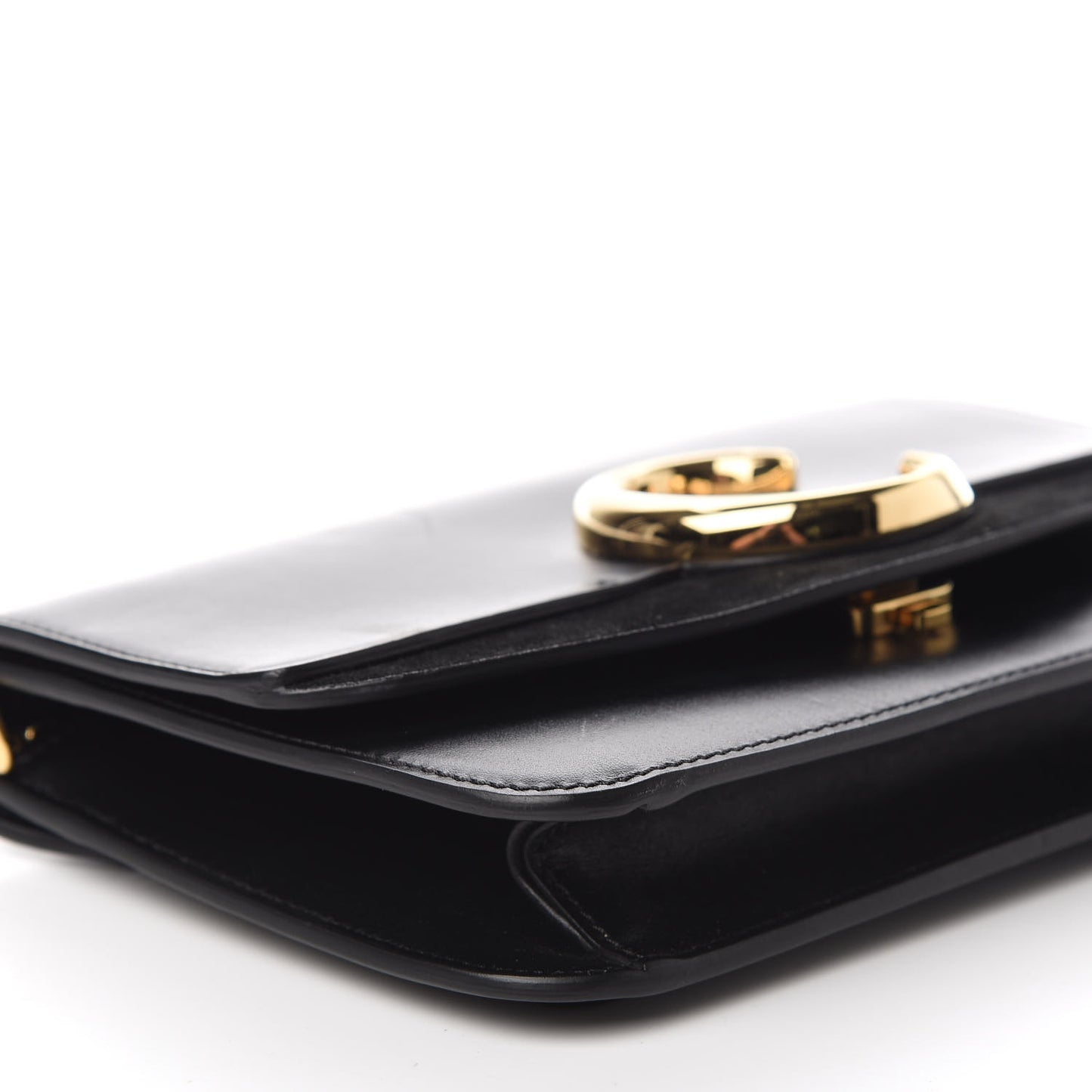 Calfskin Suede C Clutch With Chain Black