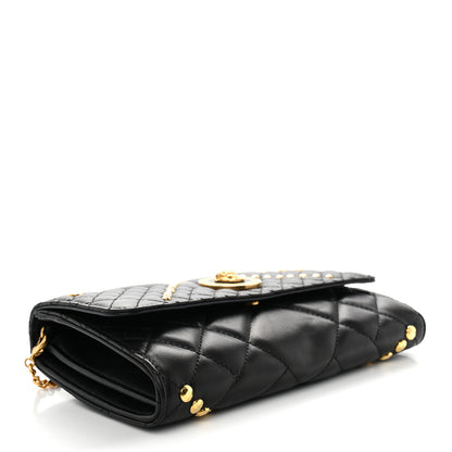 Versace Lambskin Studded Quilted Medusa Wallet on Chain Crossbody Black Gold 4 of 11