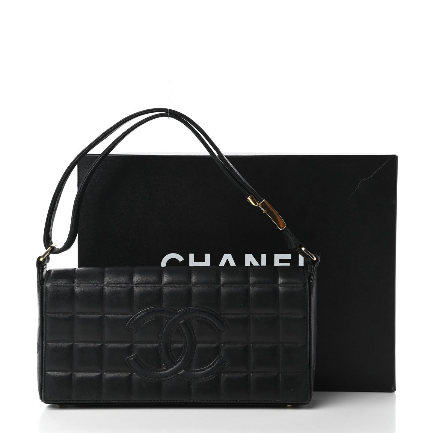Lambskin Quilted CC Chocolate Bar Flap Black