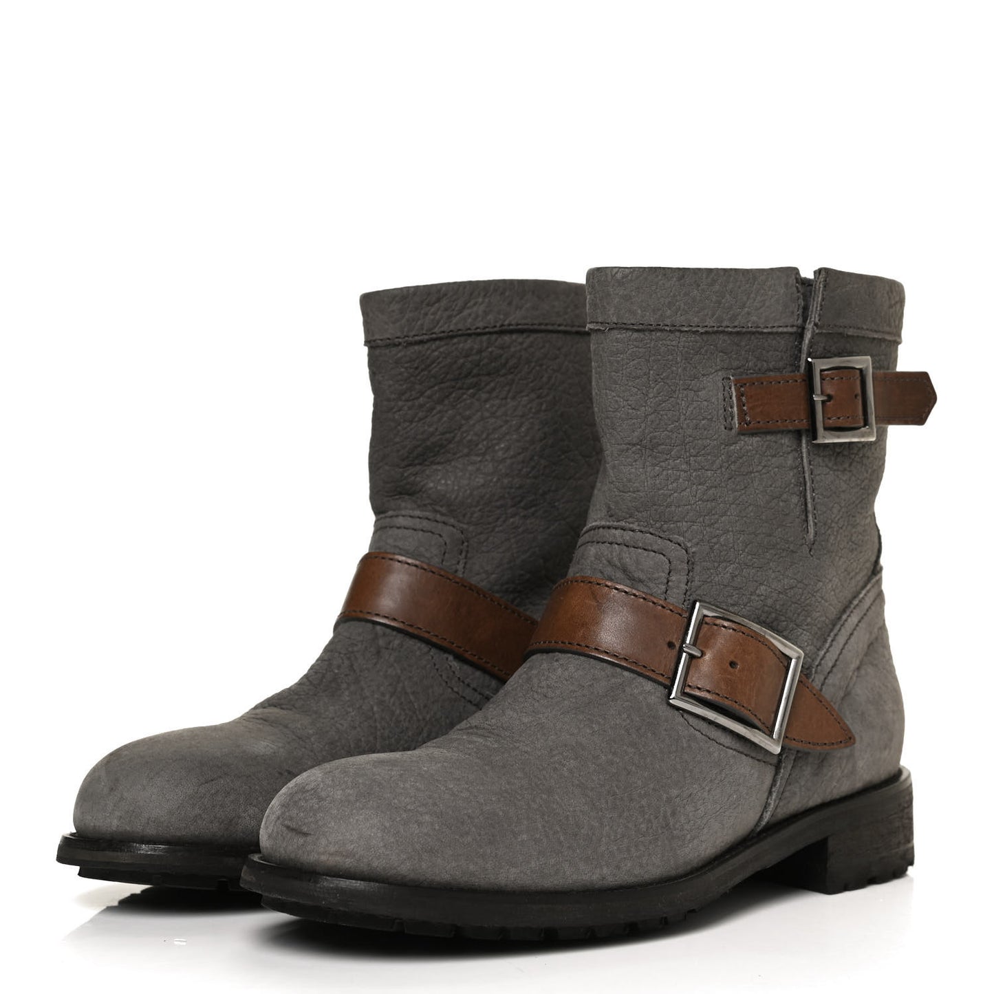 Grained Lambskin Suede Youth Biker Boots 39 Grey
