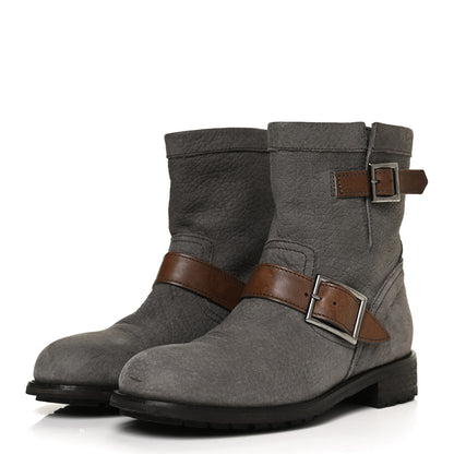 Jimmy Choo Grained Lambskin Suede Youth Biker Boots 39 Grey 3 of 13