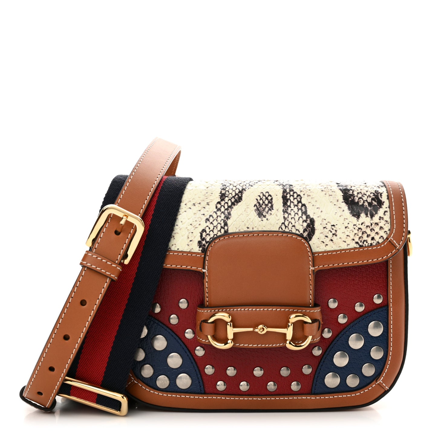 Snakeskin Studded Web Mini Horsebit 1955 Shoulder Bag Multicolor