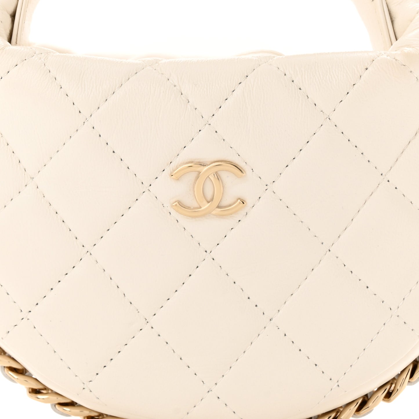 Lambskin Quilted Chain Around Pouch White