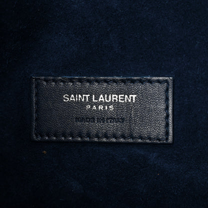 Saint Laurent Calfskin Crocodile Embossed Medium Souple Sac De Jour Navy 7 of 12