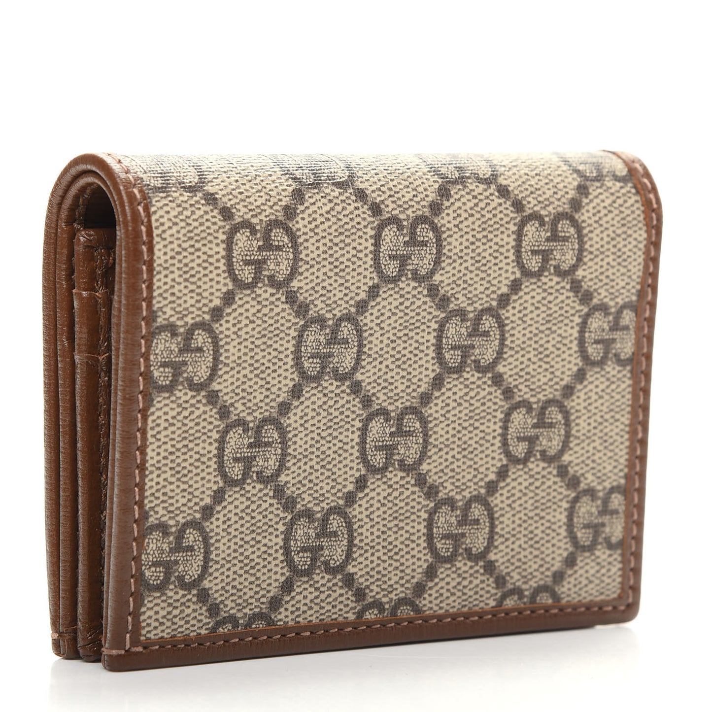 GG Supreme Monogram Horsebit 1955 Card Case Wallet Beige Ebony Brown Sugar