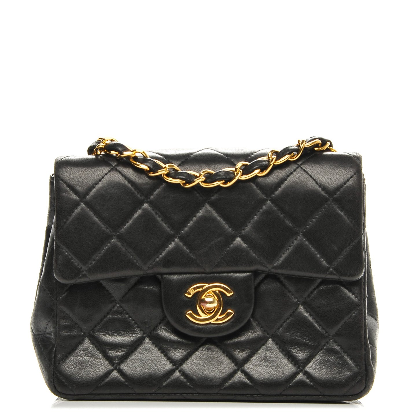 Lambskin Quilted Mini Square Flap Black