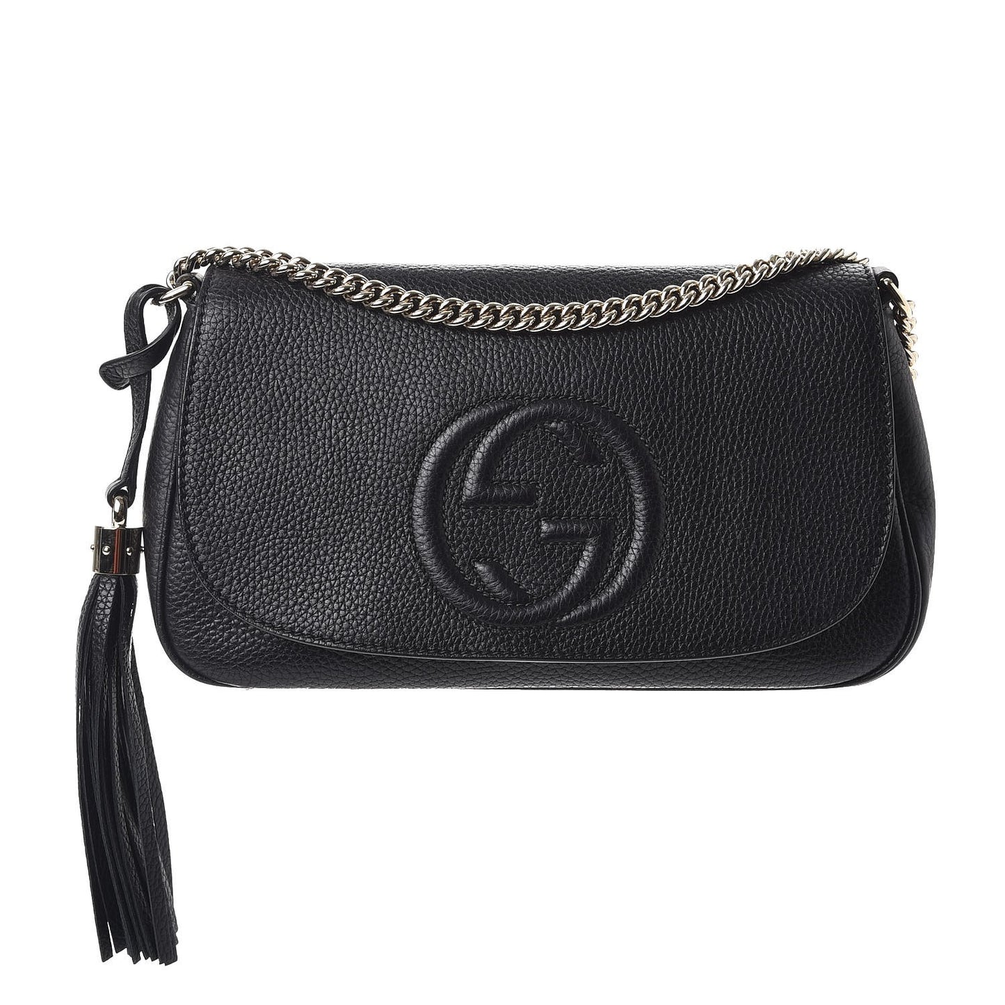 Pebbled Calfskin Medium Soho Flap Crossbody Black