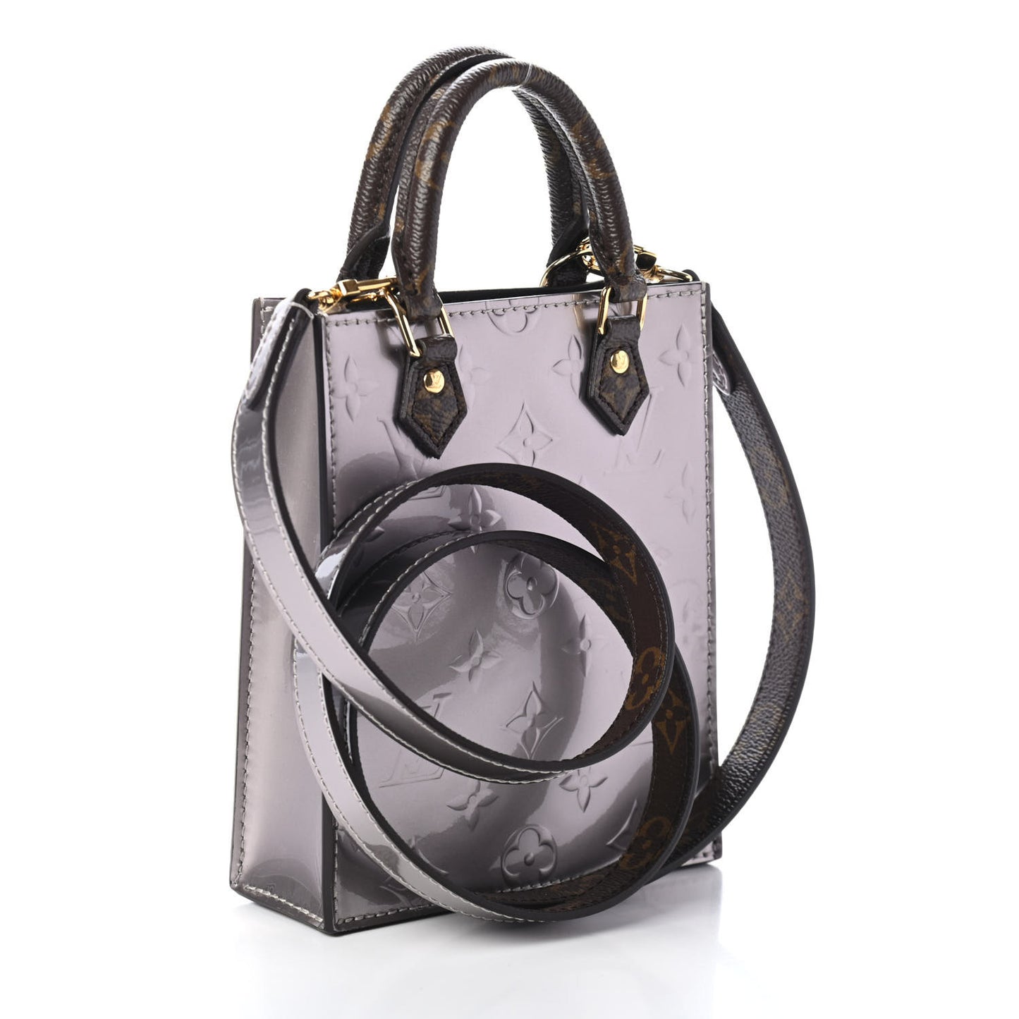 Vernis Monogram Petit Sac Plat Taupe Metallise