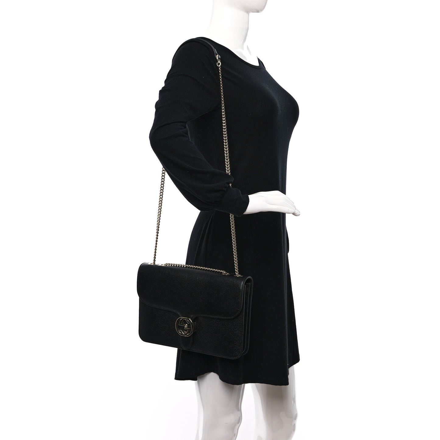 Dollar Calfskin Interlocking G Shoulder Bag Black