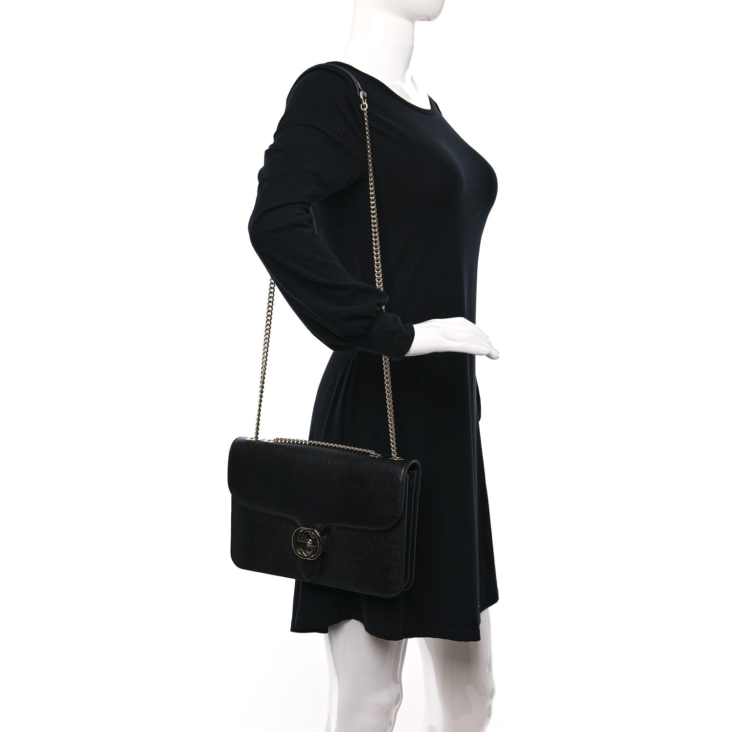 Gucci Dollar Calfskin Interlocking G Shoulder Bag Black 2 of 9