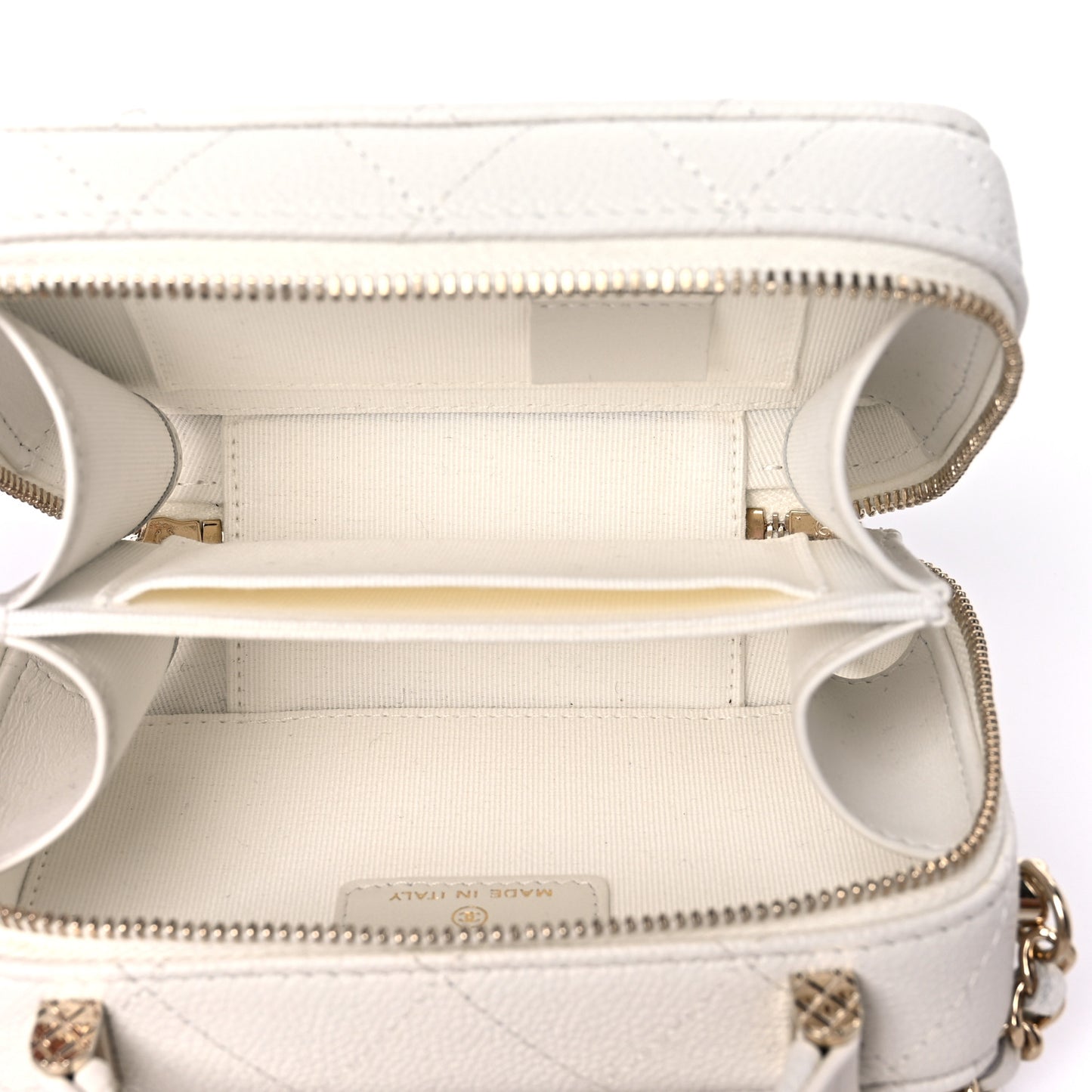 Caviar Quilted Small Top Handle Vanity Case White