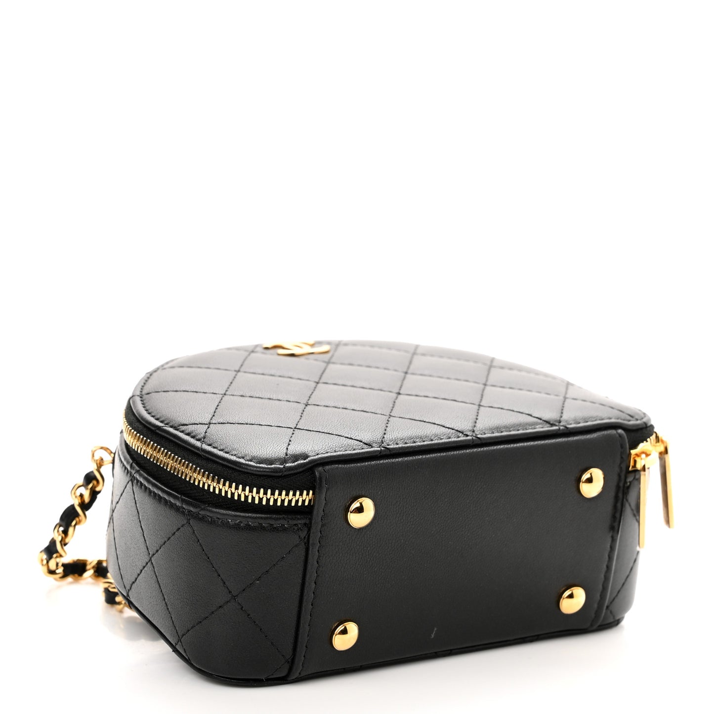 Lambskin Quilted Chic Riviera Top Handle Vanity Case Black