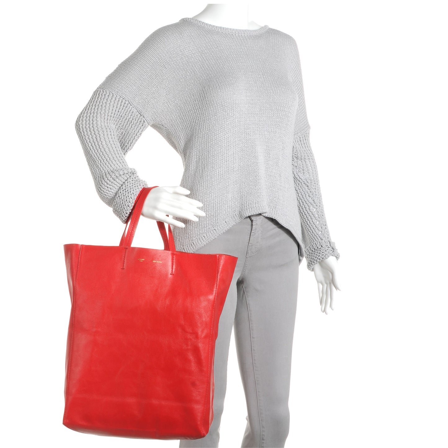 Lambskin Cabas Vertical Tote Red