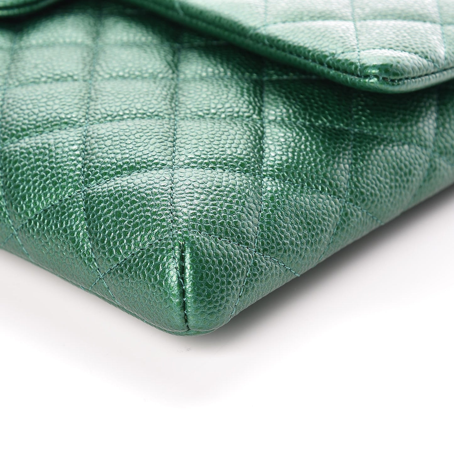 Metallic Caviar Quilted Flap Clutch Green