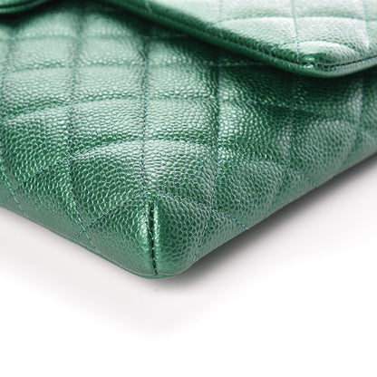 Chanel Metallic Caviar Quilted Flap Clutch Green 9 of 9