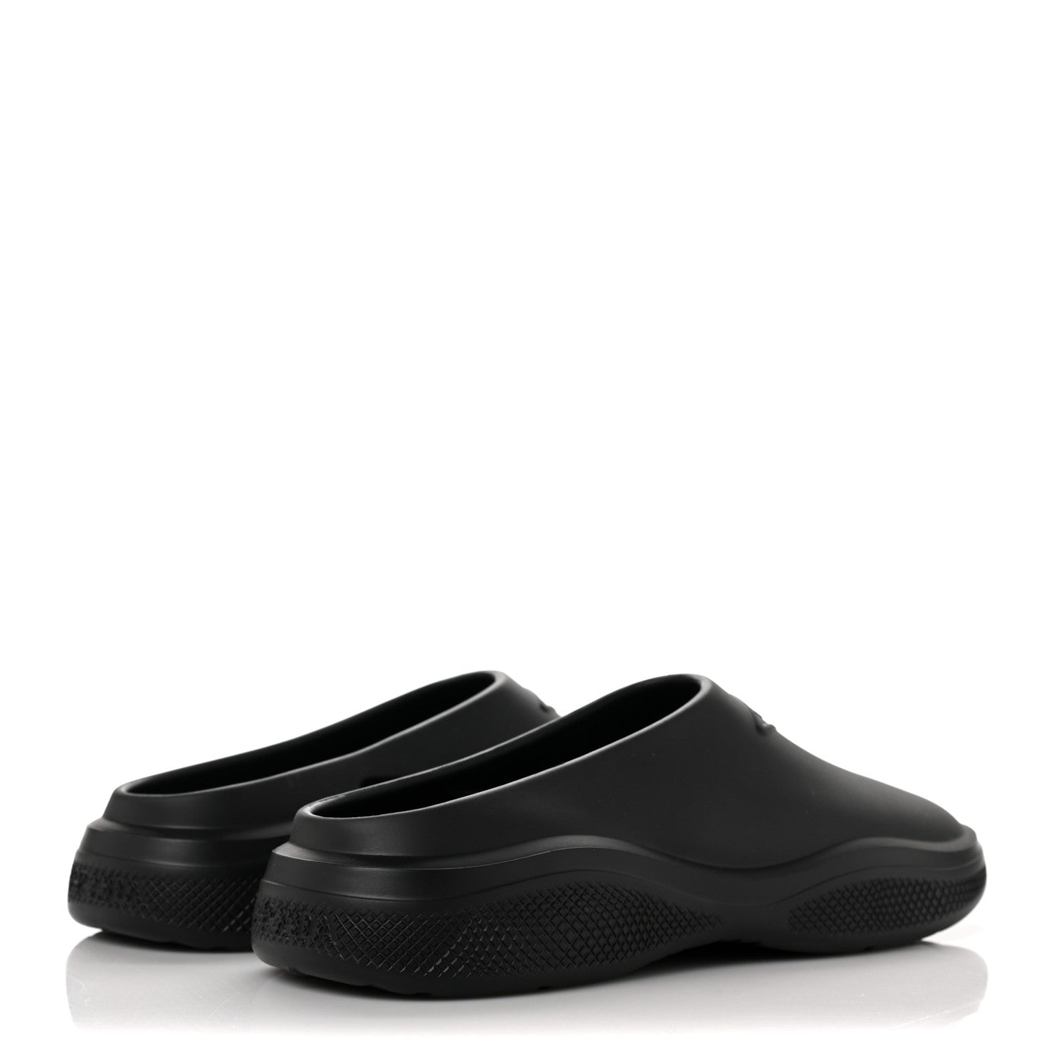 Prada Soft Mellow Rubber Triangle Logo Embossed Womens 25mm Mules 38 Black 4 of 8