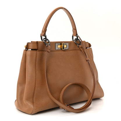 Fendi Vitello Seta Shiny Nappa Elaphe Medium Peekaboo Iconic Satchel Latte Blue 3 of 9