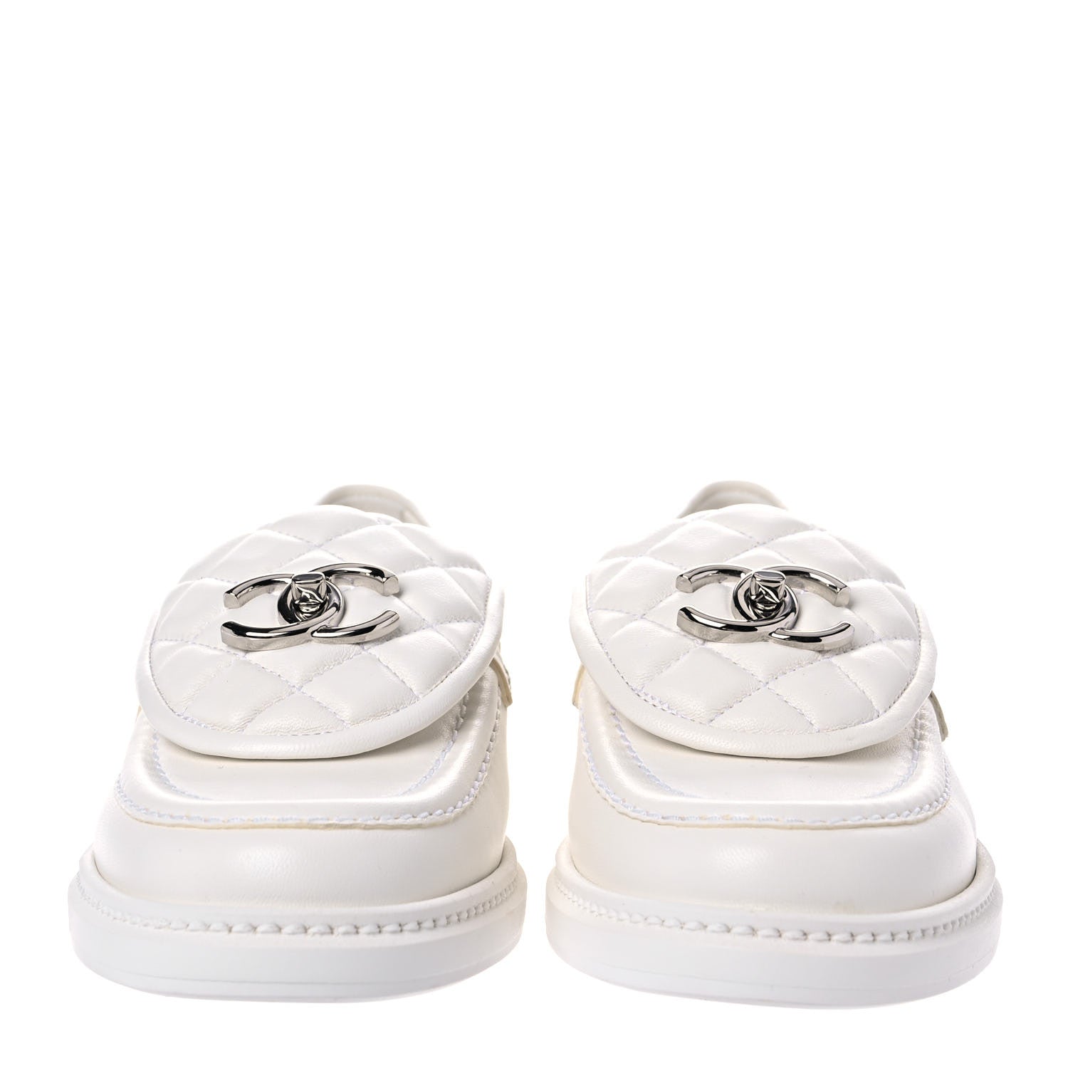 Chanel Lambskin Quilted CC Turnlock Loafers 35.5 White 2 of 9