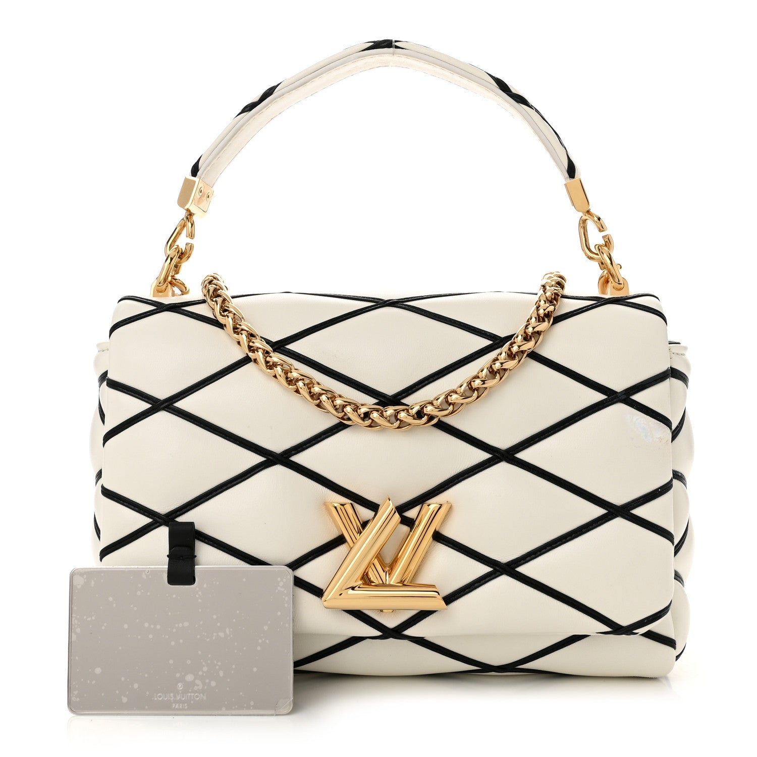 Louis Vuitton Lambskin Malletage Top Handle GO-14MM White Black 3 of 12
