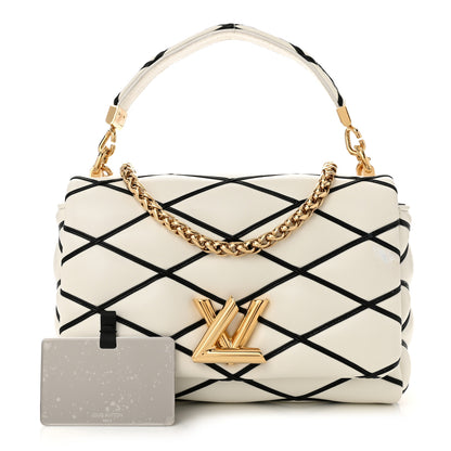 Louis Vuitton Lambskin Malletage Top Handle GO-14MM White Black 3 of 12