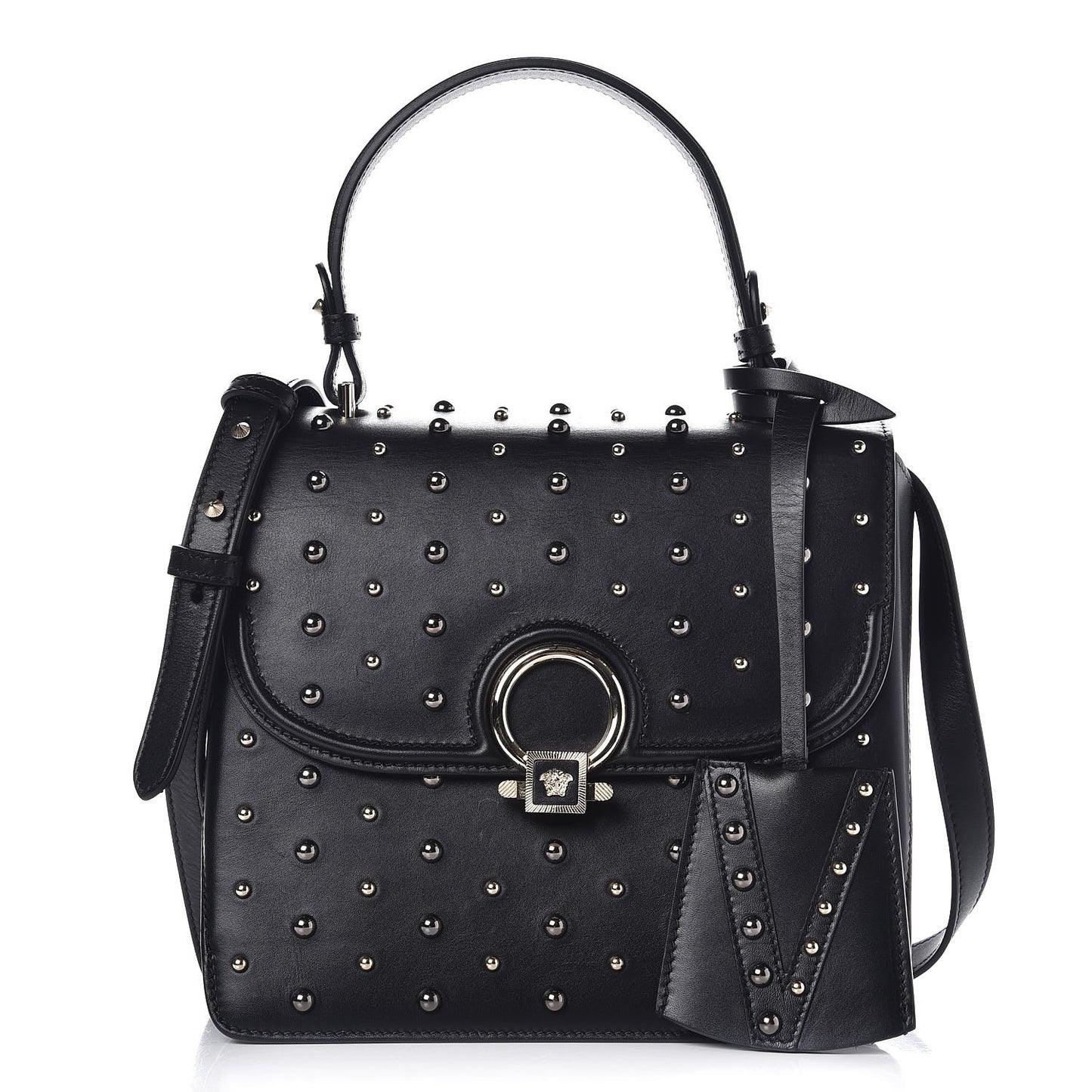 Calfskin Studded Medium DV One Satchel Black