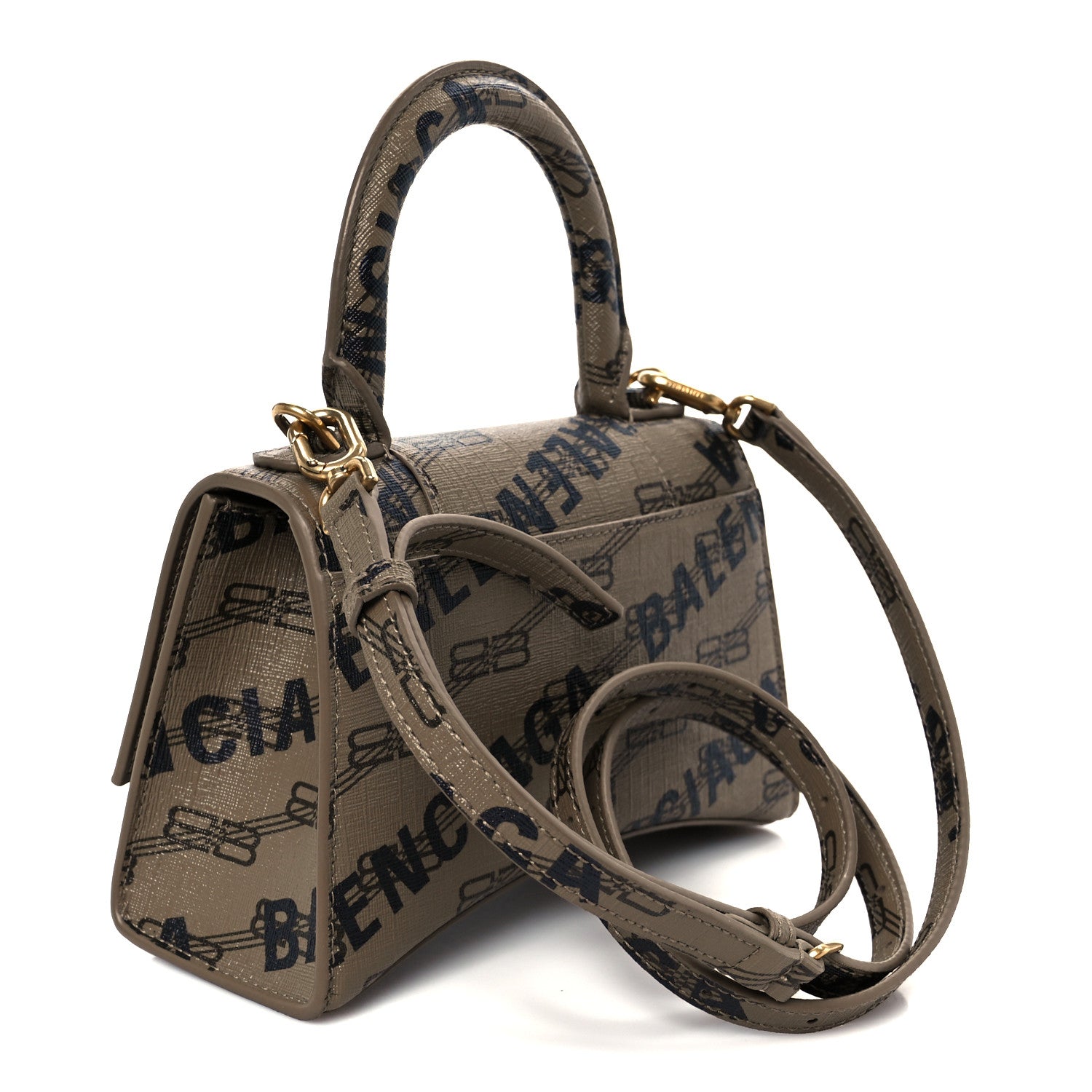 Balenciaga Coated Canvas BB Monogram Logo Print XS Hourglass Top Handle Bag Beige Brown Black 3 of 10