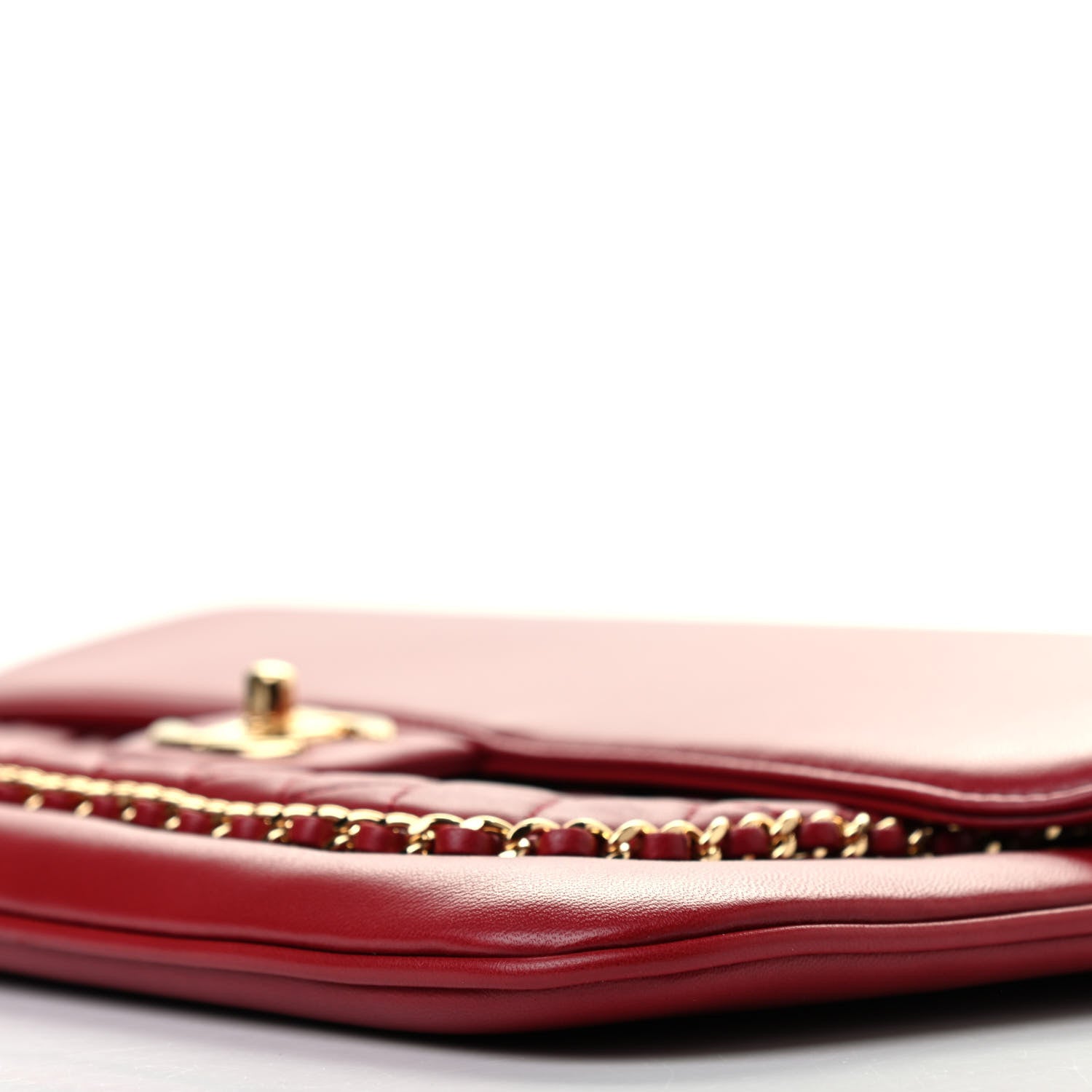 Chanel Lambskin Quilted CC Unchained Clutch Red 9 of 9