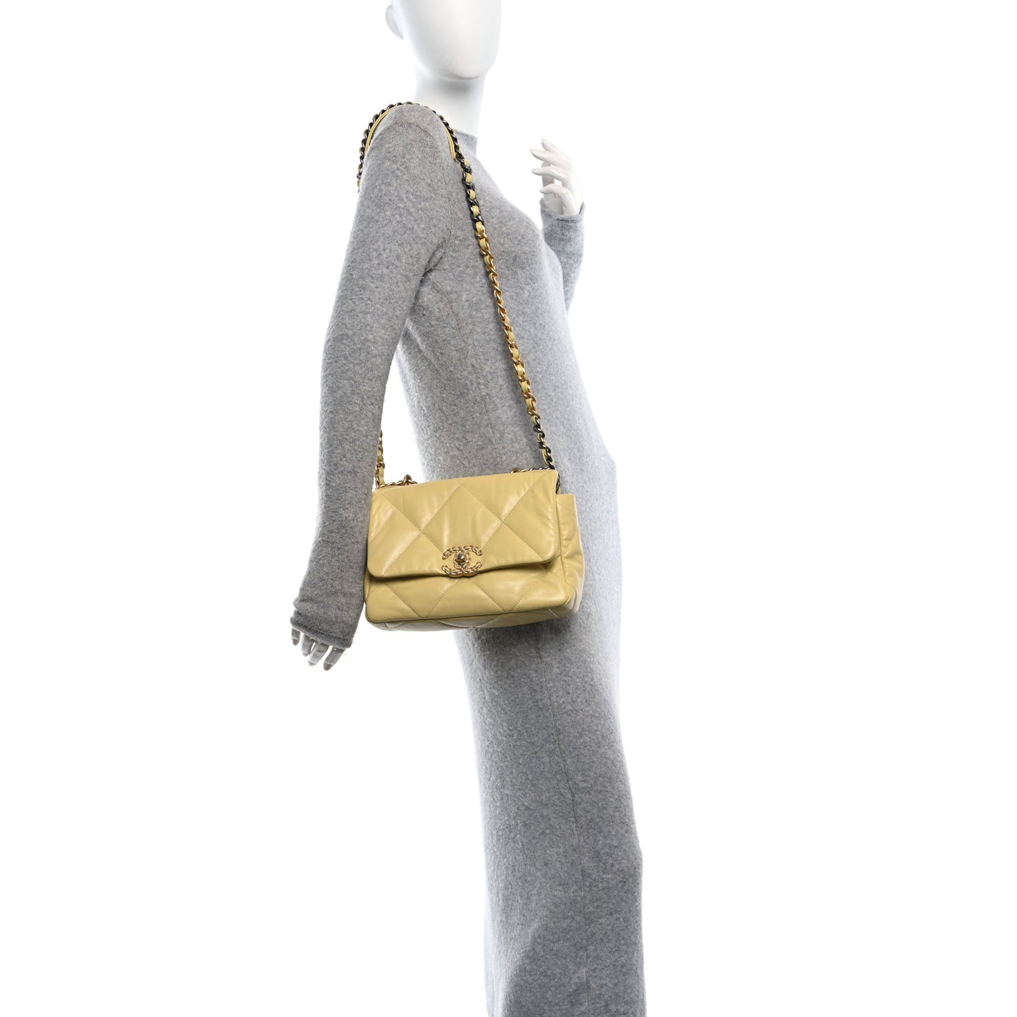 Lambskin Quilted Medium Chanel 19 Flap Yellow