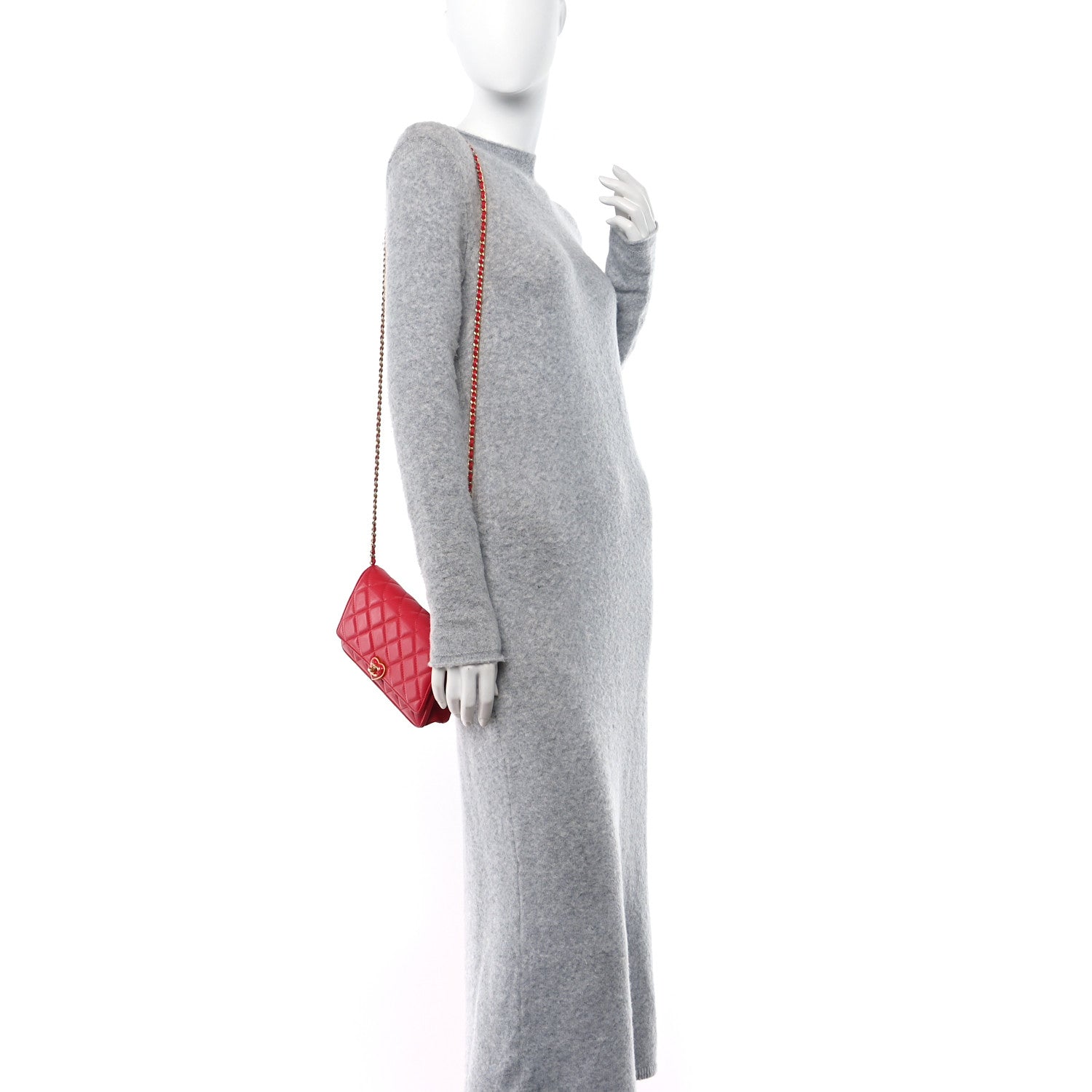 Chanel Lambskin Plexiglass Quilted Coco Love Wallet On Chain WOC Red 2 of 10