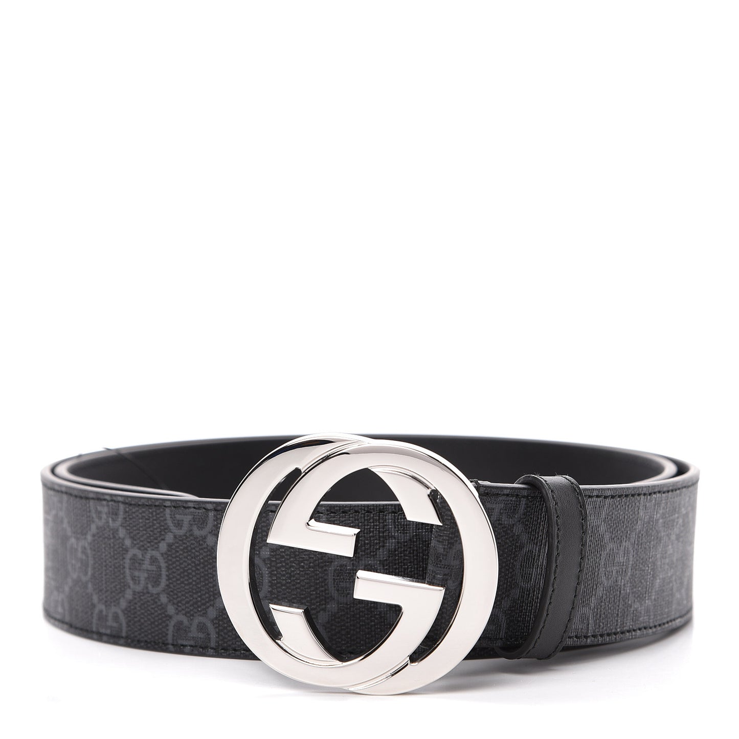 GG Supreme Monogram Selleria Calfskin Interlocking G 40mm Belt 100 40 Black Grey