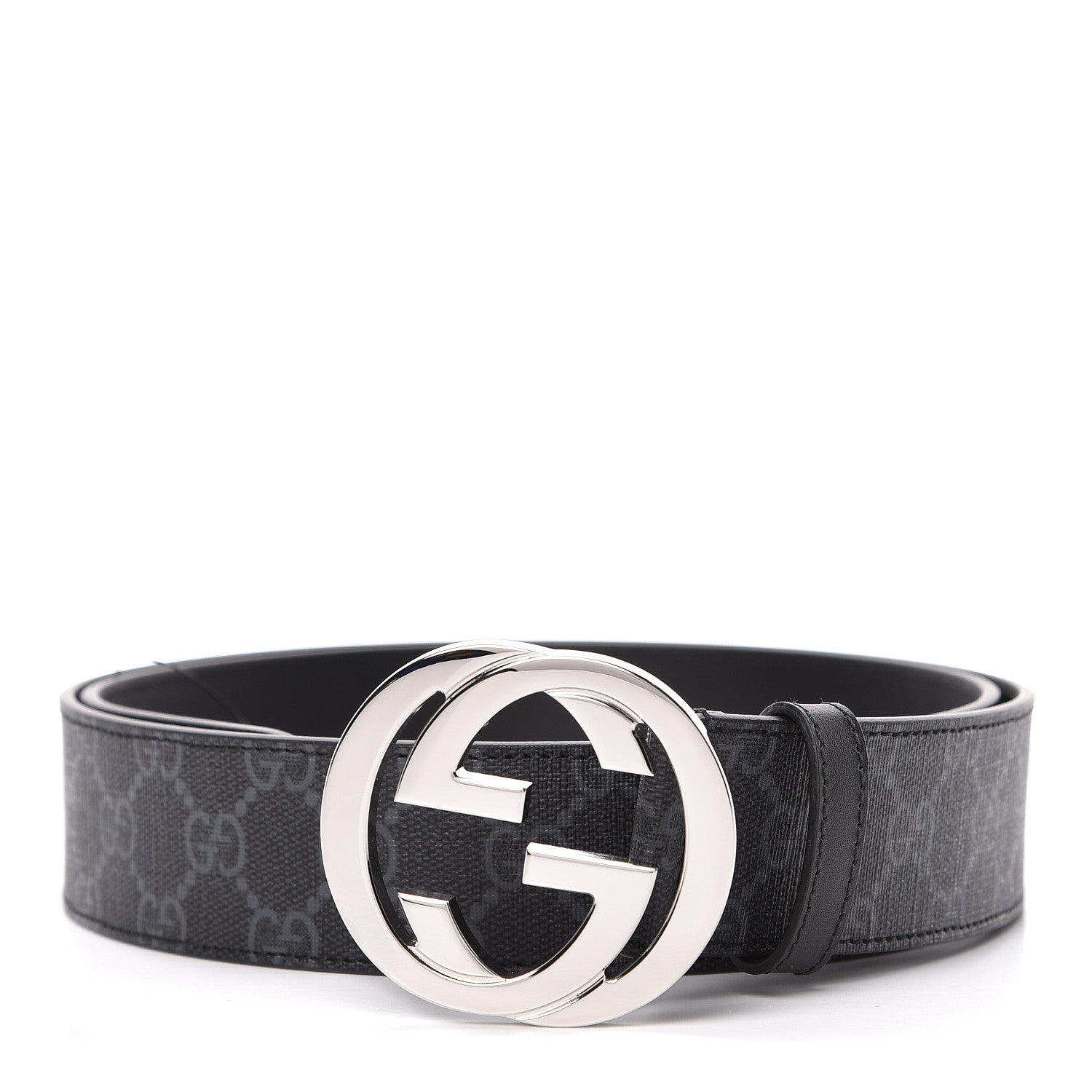 Gucci GG Supreme Monogram Selleria Calfskin Interlocking G 40mm Belt 100 40 Black Grey 1 of 6