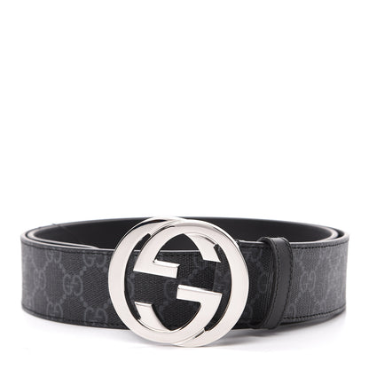 Gucci GG Supreme Monogram Selleria Calfskin Interlocking G 40mm Belt 100 40 Black Grey 1 of 6