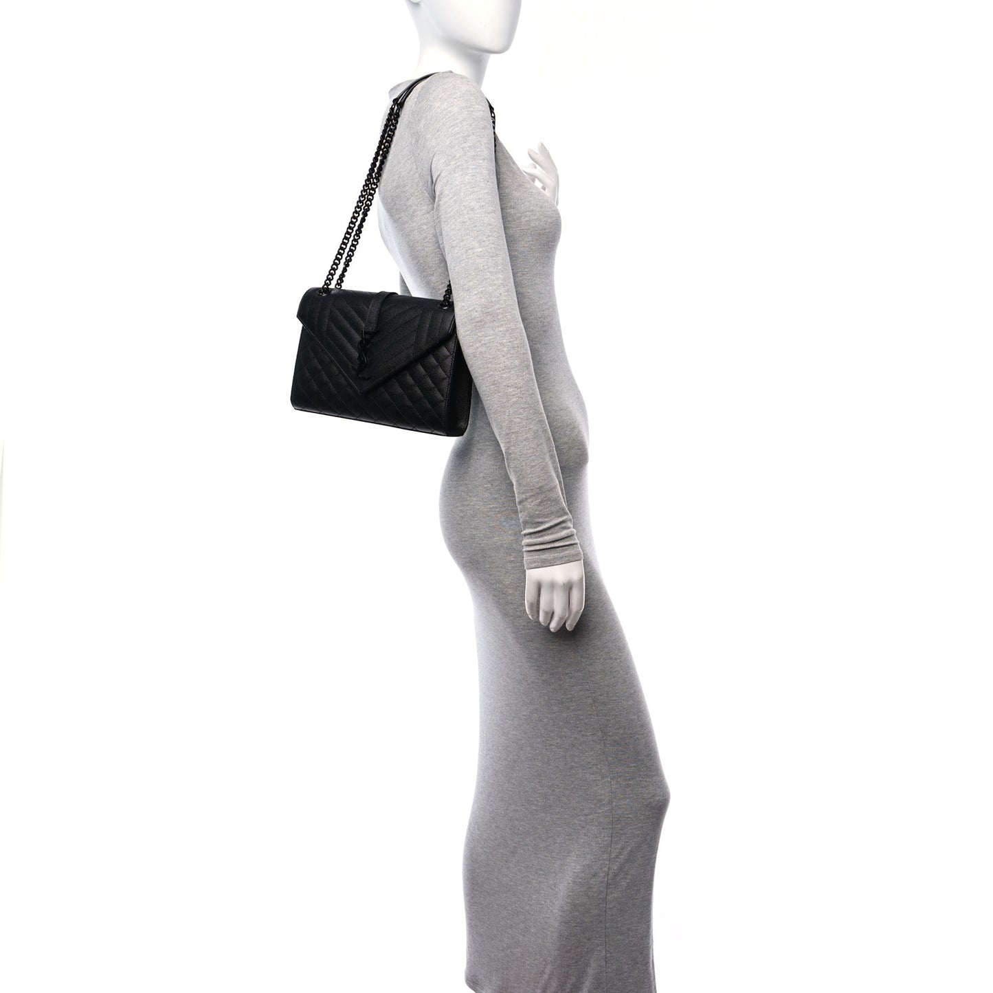 Grain De Poudre Textured Mixed Matelasse Triquilt Medium Monogram Monochrome Satchel Black