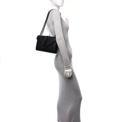 Saint Laurent Grain De Poudre Textured Mixed Matelasse Triquilt Medium Monogram Monochrome Satchel Black 2 of 11