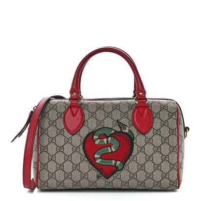 Gucci GG Supreme Monogram Kingsnake Heart Embroidered Small Boston Red 1 of 13